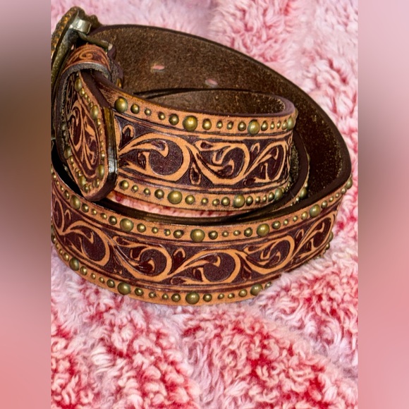 VINTAGE TONY LAMA Belt 38 Brown Cowhide leather Western Cowboy Rodeo - Picture 3 of 10